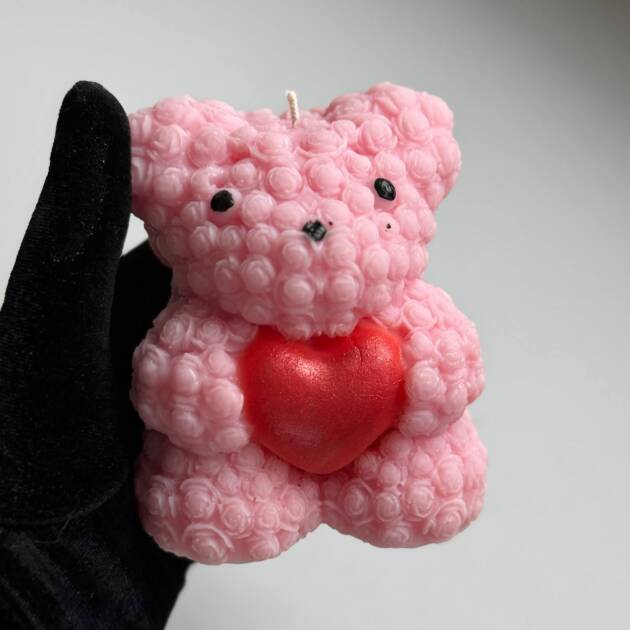 Świeca Duży miś różowy