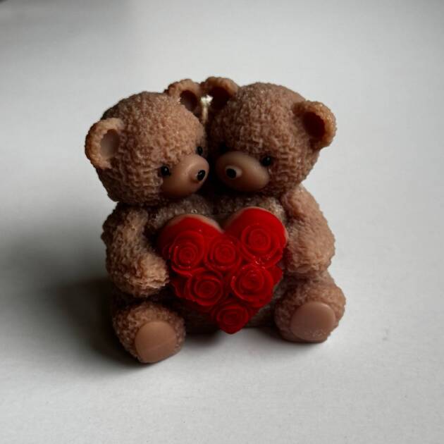 Świeca Para misiów ciemnobeżowa