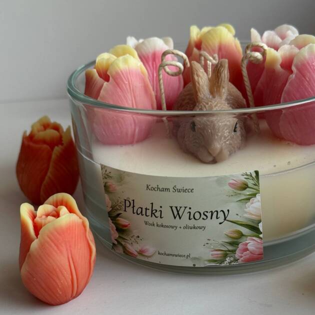 Świeca Płatki Wiosny (Króliczek w tulipanach), 600 ml